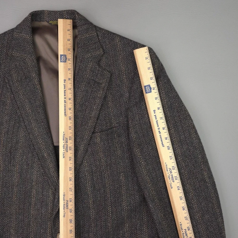 Vintage Palm Beach Blazer Mens 44L‎ Gray Herringbone Wool Tweed Sport Coat